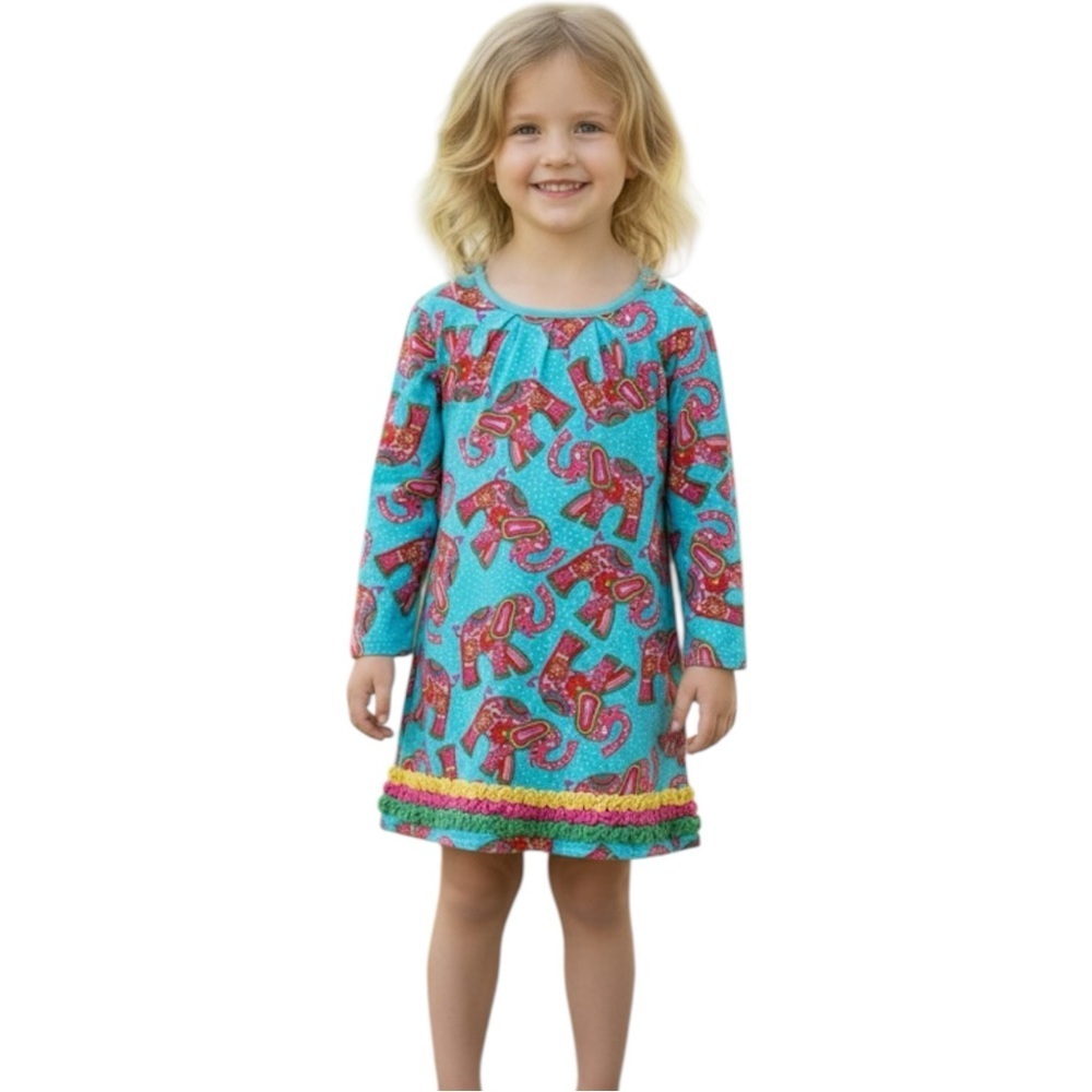 Hanna Andersson Size 100 / US 4 Elephant Print Long Sleeve Tunic Dress